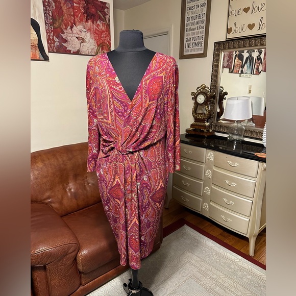 LIKE NEW JONES NEW YORK WOMEN’S PAISLEY PRINT MIDI DRESS COLOR PINK RED - Picture 1 of 15